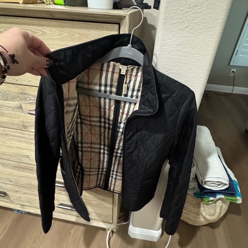 Burberry Black Quilted Jacket with Plaid Interior